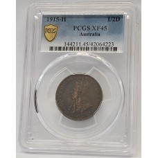 AUSTRALIA 1915 H . HALF 1/2 PENNY . PCGS XF45